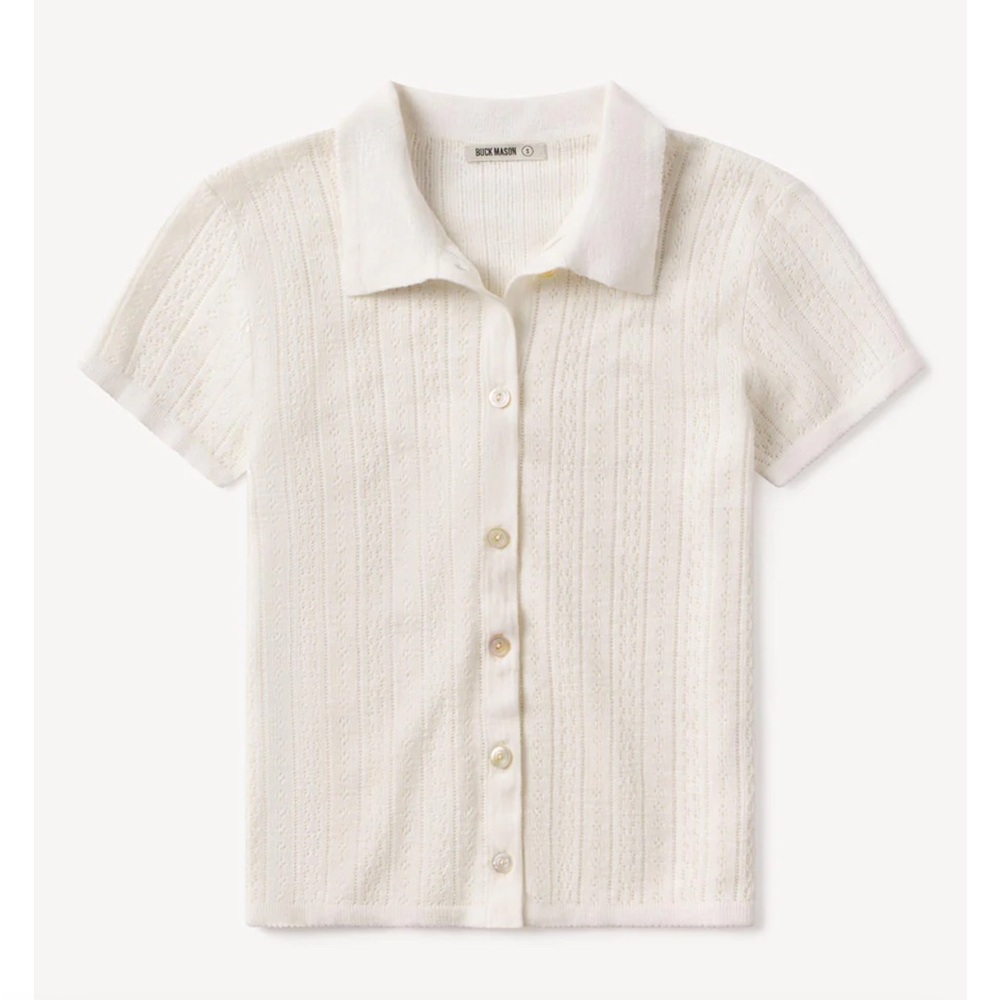 SOLD OUT! Highly sought after, BUCK MASON Coastal Linen Pointelle Polo - LARGE